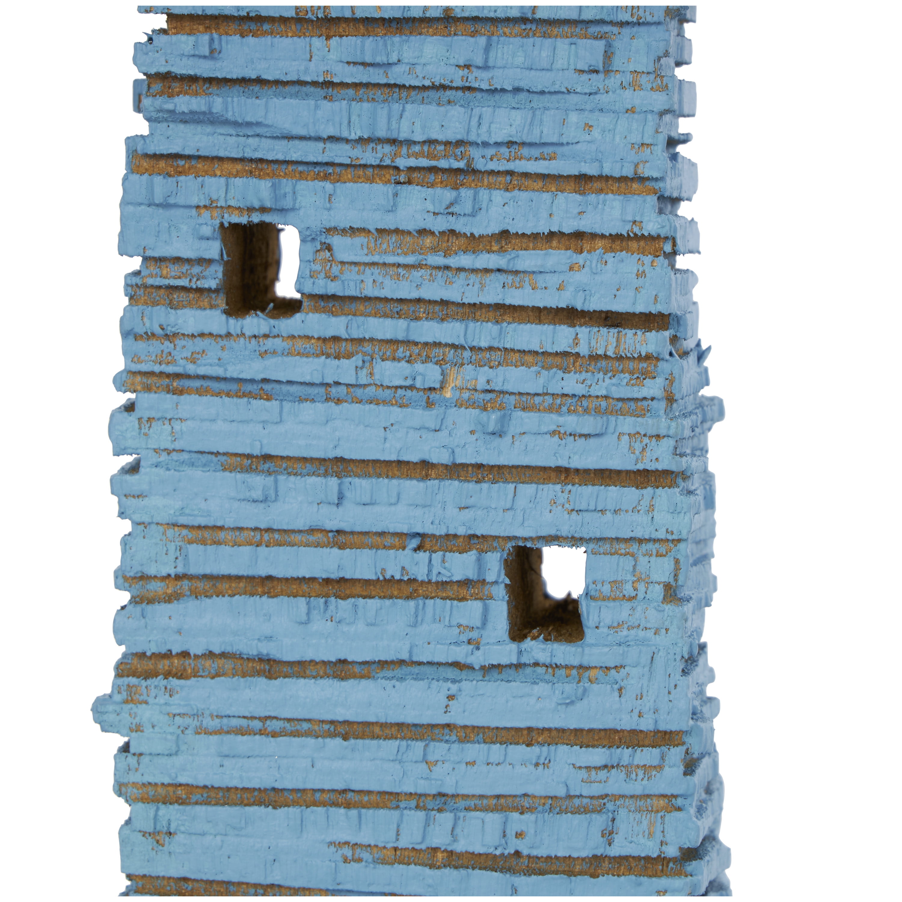 5"W, 10"H Red Wood Distressed Light House Sculpture with Blue and Brown Accents, by DecMode (2 Count)