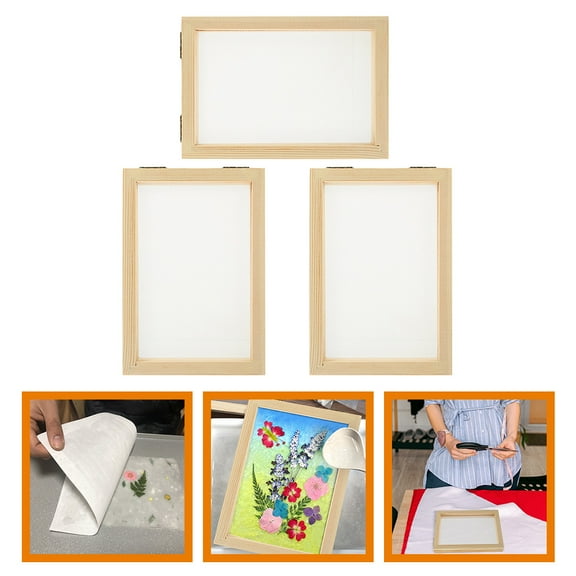 TABLZONE 3-Piece Mold and Deckle Set for Paper Making, Educational Craft Supplies, Assorted Colors, Wood Frame