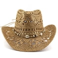 thumbnail image 6 of Straw Cowgirl Hat, Western Cowboy Hat, Wide Brim Sun Beach Hat for Men and Women, 6 of 8