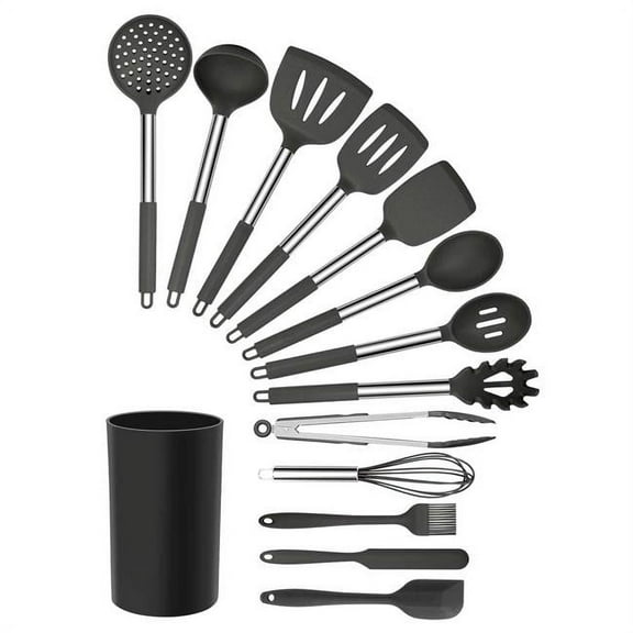 MegaChef Gray 14 Piece Silicone and Stainless Steel Cooking Utensils