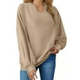 thumbnail image 2 of ClodeEU Women's V-Neck Sweatshirt，Solid Color Loose Long Sleeve Sweatshirt Top Beige,Womens Plus L, 2 of 7