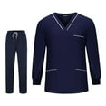 thumbnail image 3 of Conjuntos de uniformes médicos para enfermeras, pantalones suaves y cómodos, ropa de trabajo para SPA, de piel, sala de operaciones , Azul oscuro con ,, 3 of 10