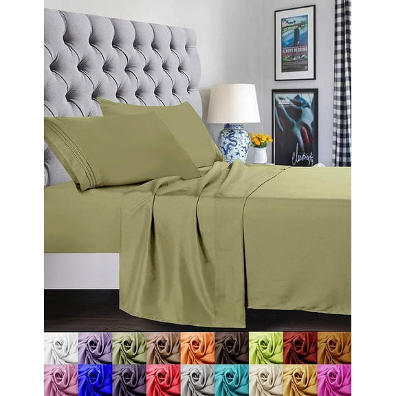 Elegant Comfort® Ultra Soft Microfiber 4pcs Sheet Set - Cool, Breathable, Wrinkle-Free, and Vibrant Colors Twin/Twin XL Sage/Green