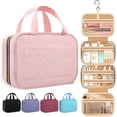thumbnail image 1 of Neceser de viaje para mujer con gancho para colgar, estuche de cosméticos portátil, neceser para mujeres que viajan, artículos esenciales de viaje impermeables, rosa, 1 of 5