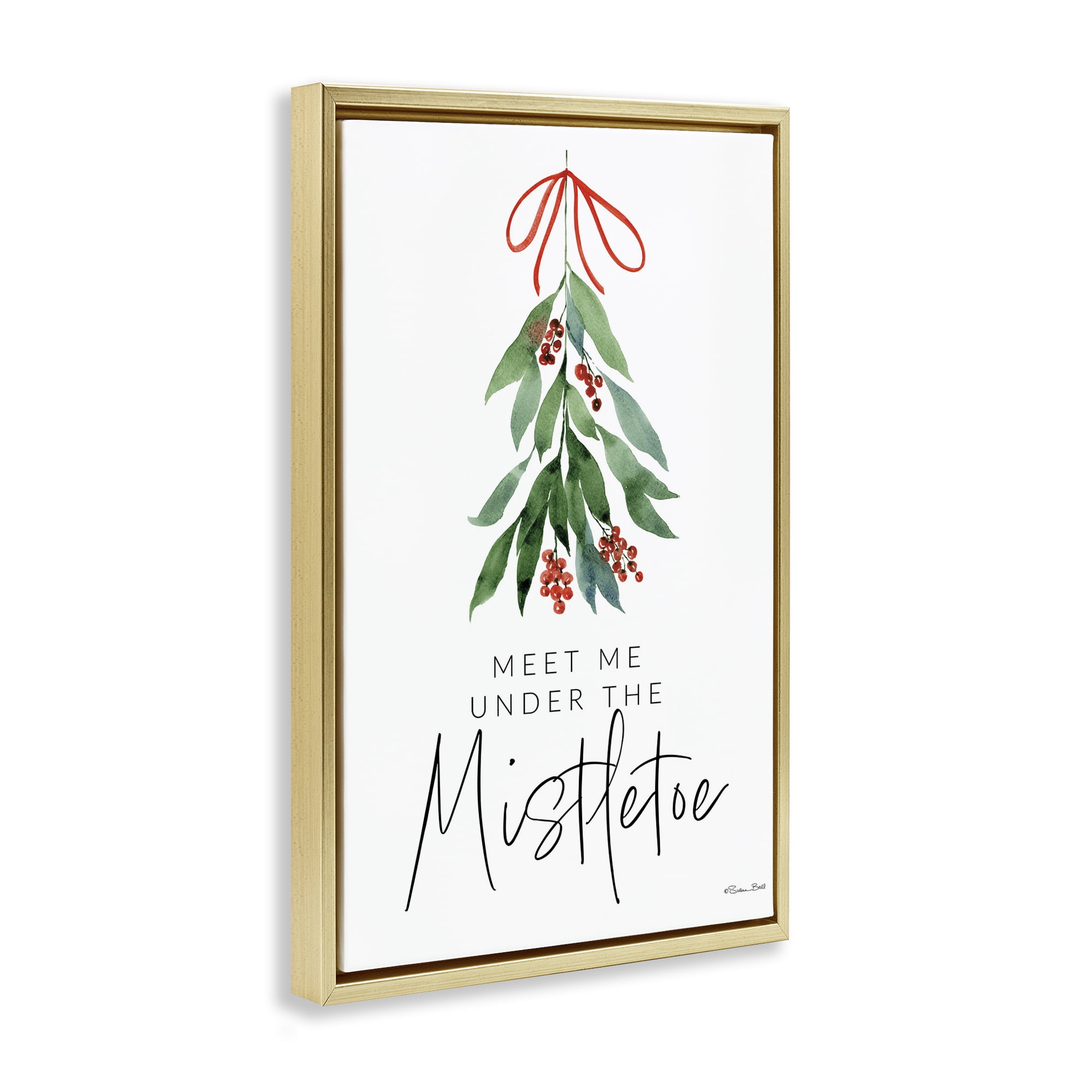 Stupell Industries Meet Me Under Mistletoe Holiday Painting Gold Floater Framed Art Print Wall Art, 17 x 25