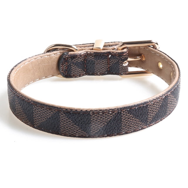 Collar de cuero para perros, collar con estampado de cuadros a la moda, adecuado para perros y gatos