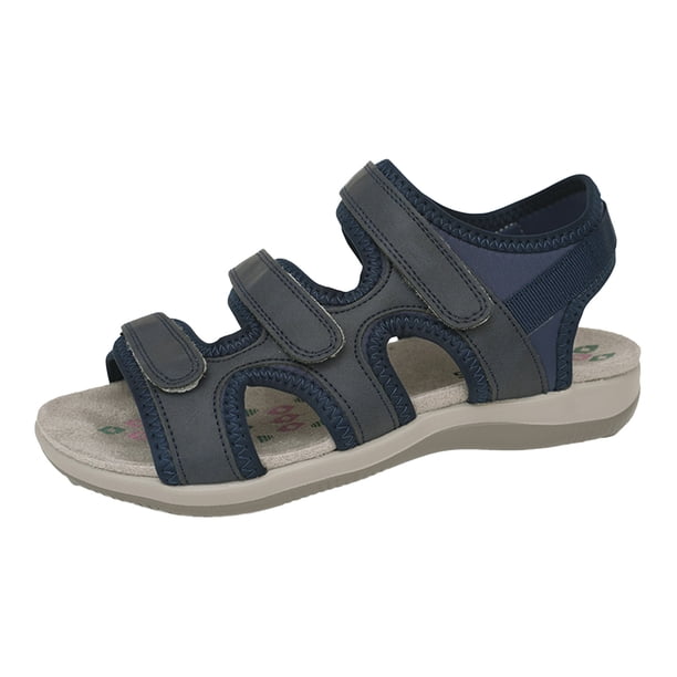 Bmisegm Ladies Summer Casual Solid Colour Hollow Rome Large Size Flat Bottom Thick Bottom Sandals Womens Sandals Summer Blue 6.5