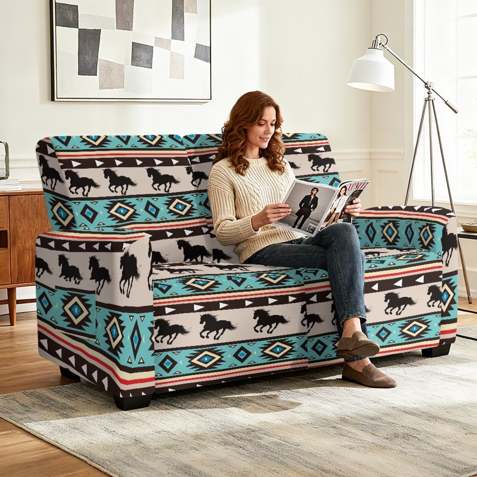 Yuyamidu Aztec Loveseat Recliner Covers 2 Seater Horse Recliner Loveseat Slipcover with Elastic Edge Breathable Reclining Couch Covers Gift for Friends