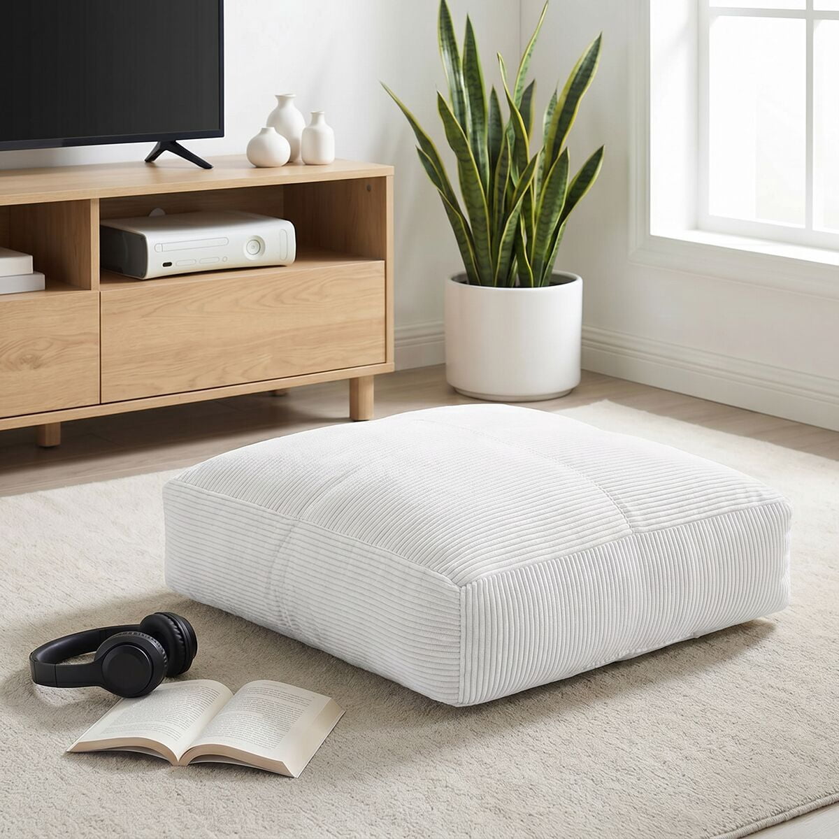 Mainstays Vanilla Dream Ribbed Corduroy Decorative Floor Cushion 20 x 20