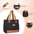 thumbnail image 4 of Holuxer Lunch Tote Bag for Women, Large Lunch Box for Work, Leakproof Oxford Lunchbox Shoulder Bags, Fashion Totes Cooler Purse with Storage Front Pocket for Work Picnic, Black Brown Leather 12L, 4 of 7