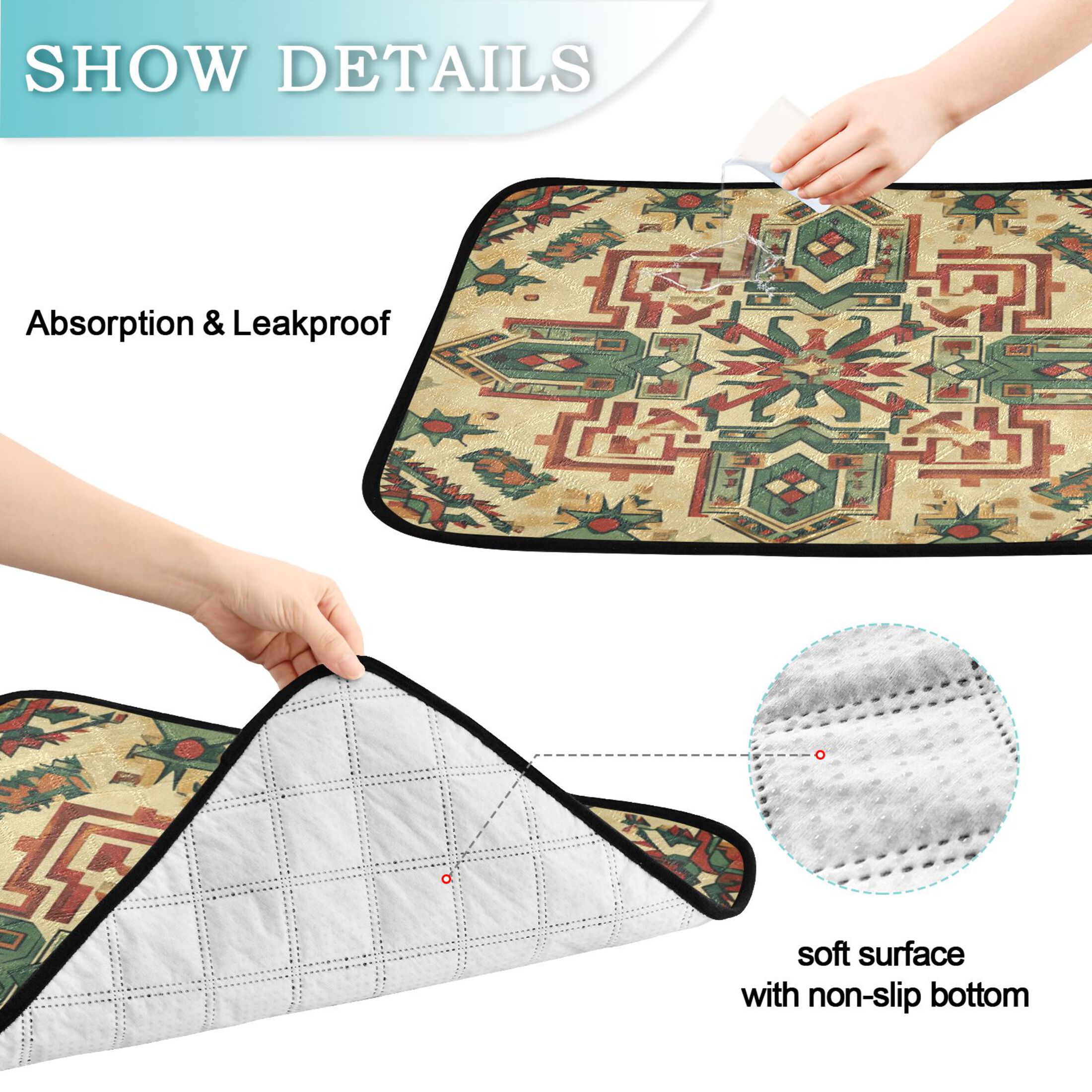 Qxltty Aztec Patterns Cat litter Pads Pet Set of 3 Diaper Mats Center Anti-leakage Layer Absorbent Soft and Comfortable