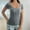 Gray, variant on Summer Ribbed Knit Henley Tshirts for Women Casual Button Up Square Neck Basic Tees Slim Fitted Solid Tops