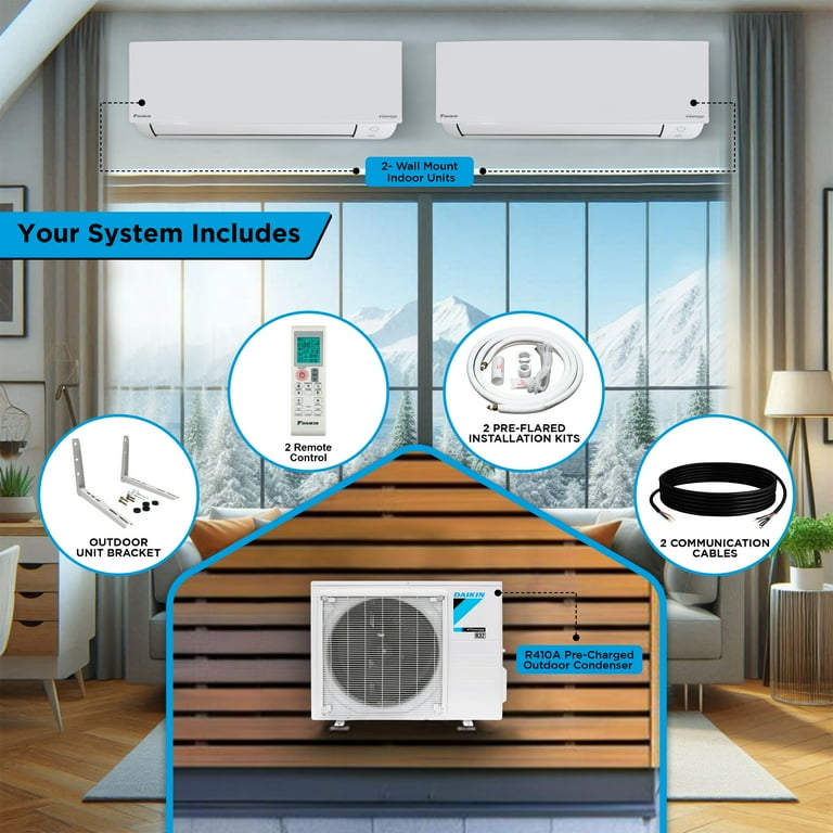 Daikin 2-Zone 18,000 BTU Mini Split AC Heat Pump with 15 ft. Kit