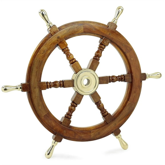 Ship Wheel Ships Steering Wheel Nautical Wheel Wood Wheel Ships Wheel Vintage Nautical Decor Nautical Furniture Nautical Antiques Nautical Art - With Brass Handle (24 Inch)