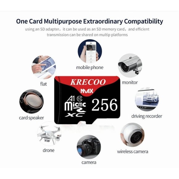 MicroSD de 256 GB, formato SDXC, rendimiento UHS-I U3/V30, Clase 10, compatible con 4K UHD y cámaras dash cam; viene con adaptador SD