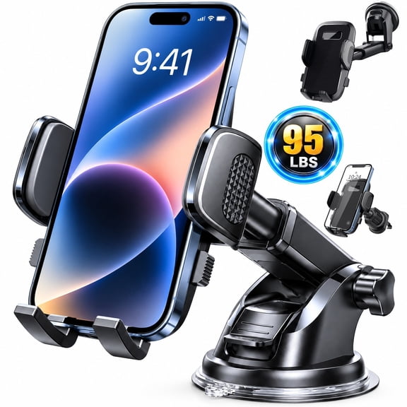 Cardivox Smart Car Phone Mount, One-Touch Lock Dashboard & Windshield Phone Holder, 360° Rotation, Strong Suction Cup, Universal