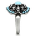 thumbnail image 4 of High polished (no plating) Stainless Steel Ring with Synthetic Synthetic Glass in Sea Blue for Women Sea Blue Stone Color Style TK526 Size 5, 4 of 4