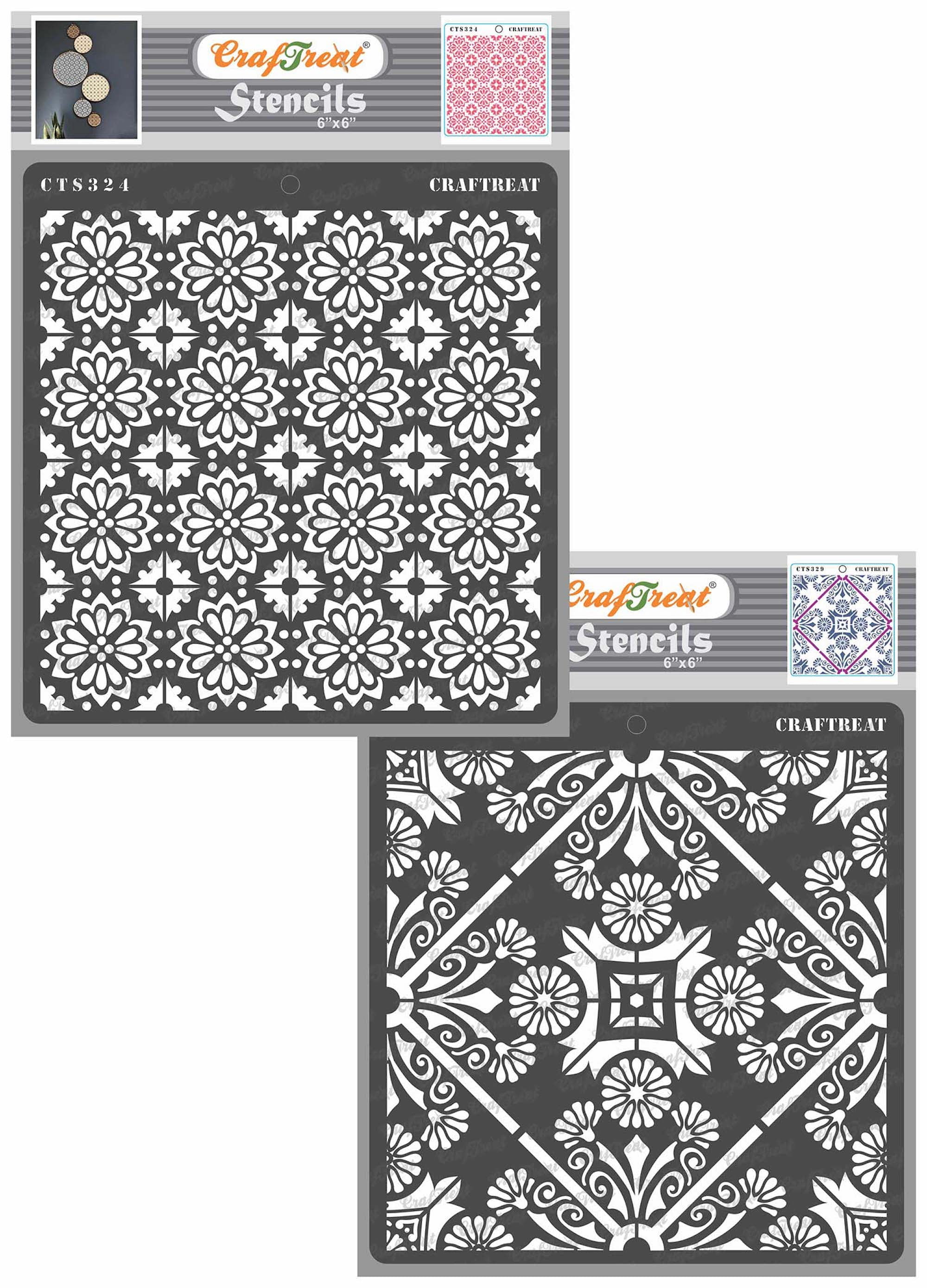 CrafTreat Floral Tile Stencil for Painting and Crafting - 6 inchx6 inch, Size: 6 x 6, Clear