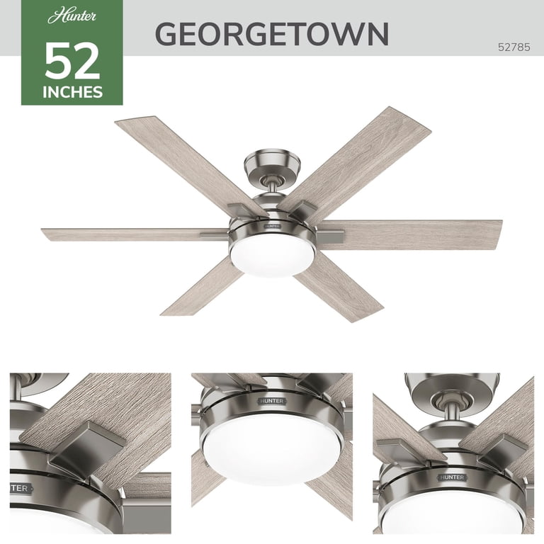 Hunter - Georgetown Indoor Ceiling Fan With Light, Remote, 52-inch