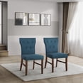 thumbnail image 2 of Castle Place Glam Wooden Linen Upholstered Dining Chairs, Blue, Set of 2, 2 of 9