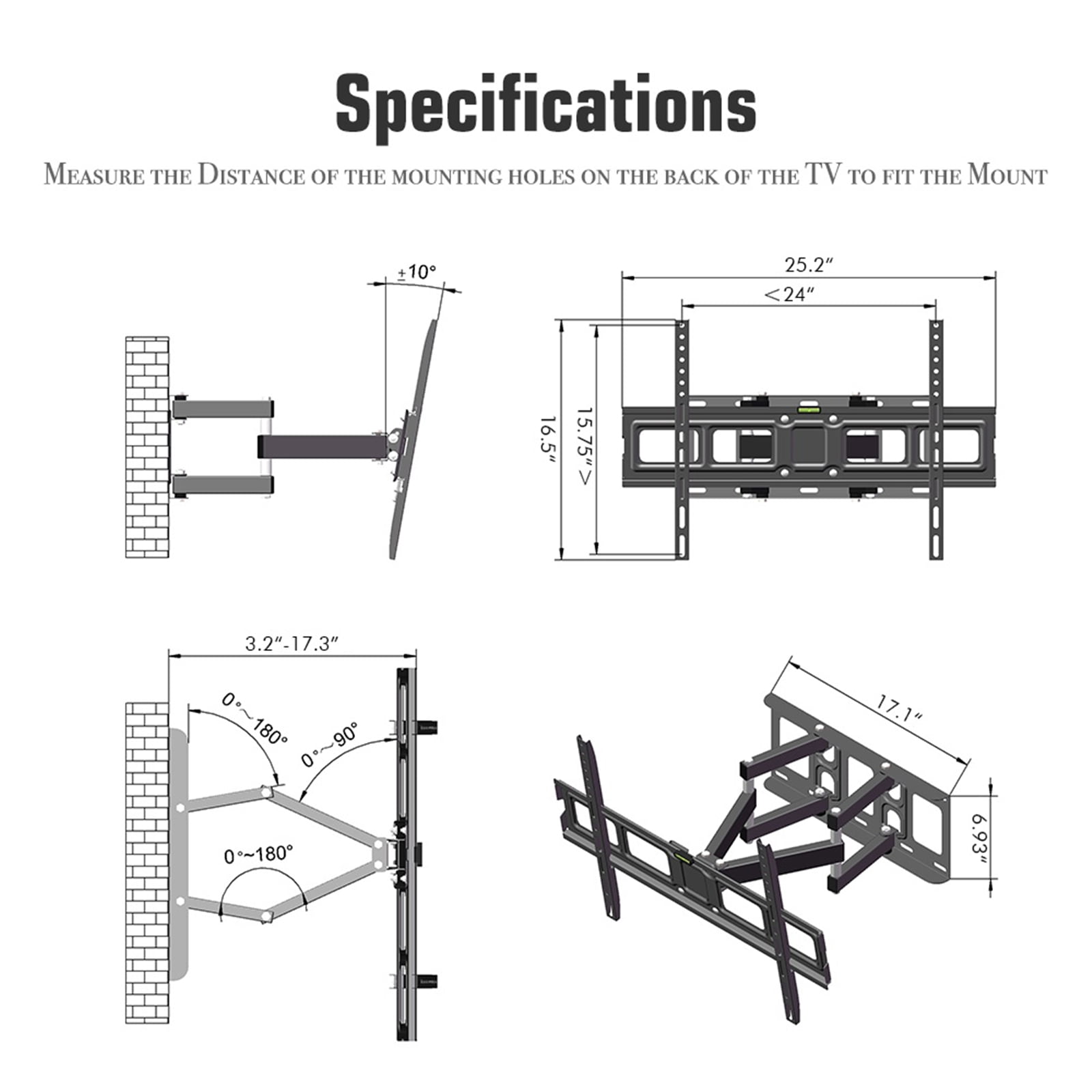 UWR-Nite Full Motion TV Wall Mount for Most 32-70 inch Flat Screen/LED/4K TV, TV Mount Bracket Dual Swivel Articulating Tilt 6 Arms, Max VESA 600x400mm, Holds up to 110lbs