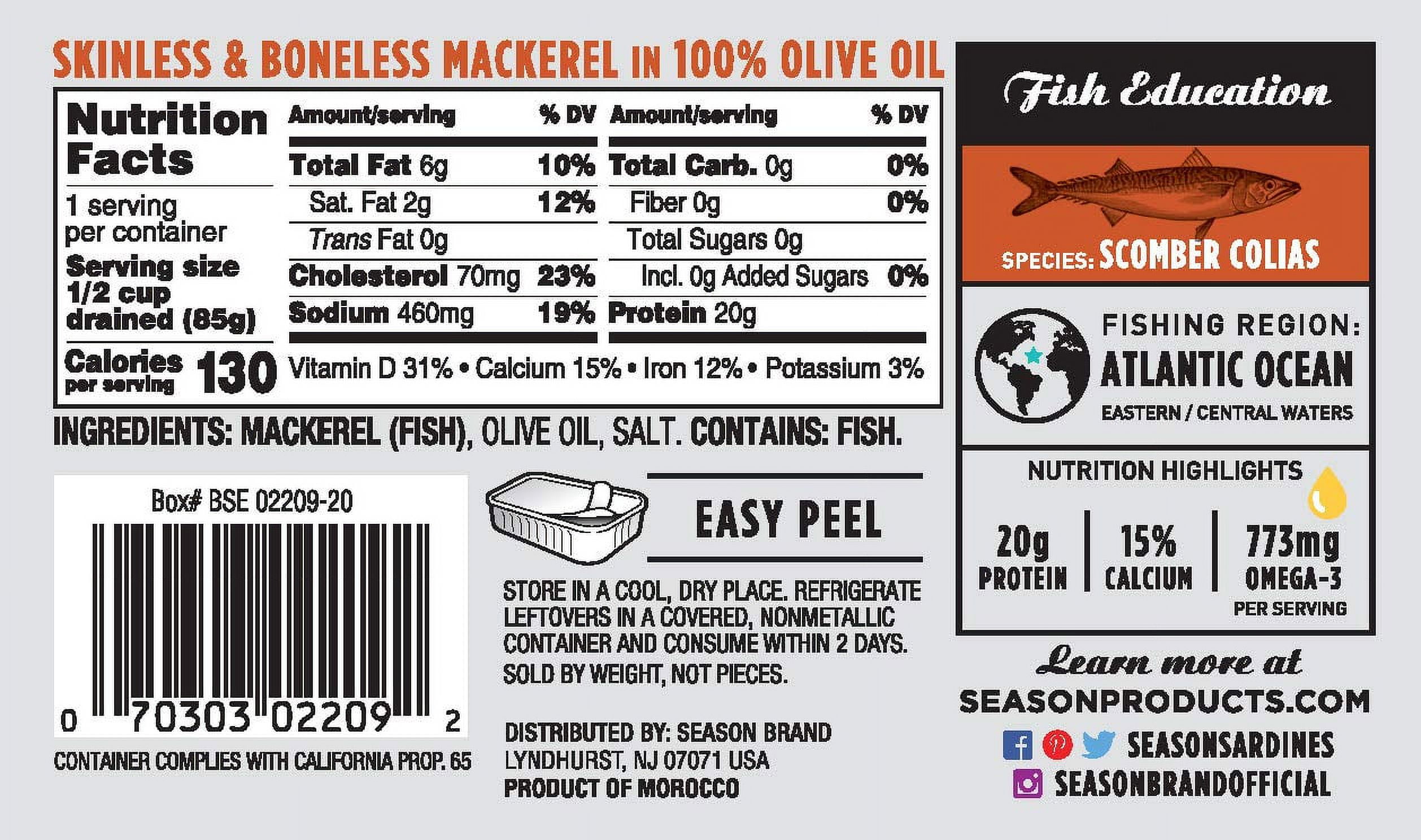 Pack of 12, Seasons Mackerel Fillets in Olive Oil, 4.375 oz