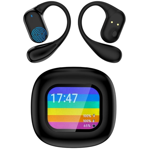 Wireless Earbuds Bluetooth 5.4,Noise Cancelling Headphones 40H Playtime IPX7 Waterproof Open-Ear Earphone Headset w/ Ear Hooks&Charging Case True Wireless Earbuds Compatible for iPhone Android,Black