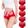 thumbnail image 1 of Braguitas de cintura alta para mujer, bragas de algodón con rosas para mujer, ropa interior con cobertura total en la espalda, paquete múltiple de tallas grandes (XXXL), color rojo, 1 of 4