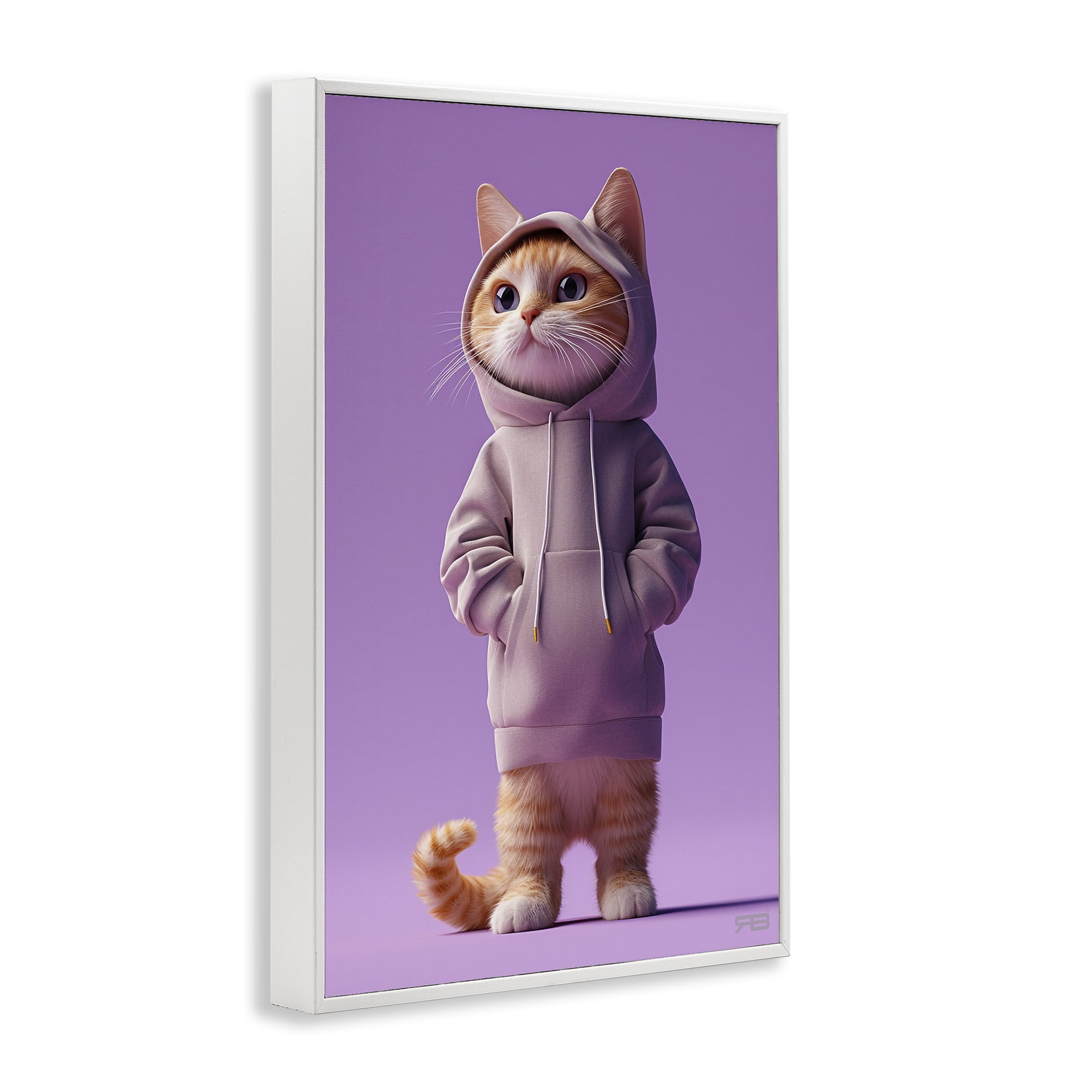 Stupell Industries Trendy Cat in Purple Animals & Insects Painting White Framed Art Print Wall Art, 20 x 30