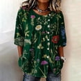 thumbnail image 2 of 3/4 Sleeve Tops for Women,floral Print Tshirts Round Neck Loose Fit 3/4 Sleeve Tops for Women Pleated Shirts Fall T Shirts Tunic Tops Graphic Fall Outfits for Women,Blackish Green,L, 2 of 5