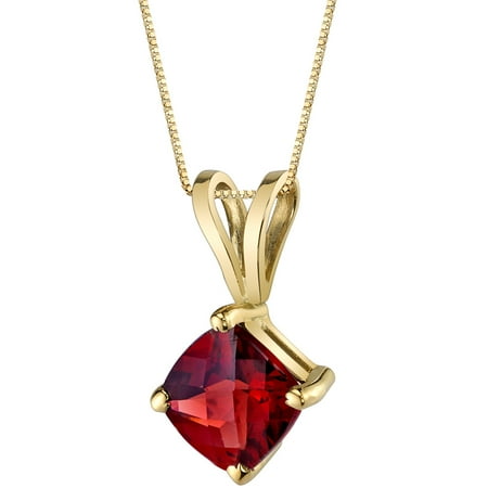 1.1 ct Cushion Cut Red Garnet Pendant Necklace in 14K Yellow Gold, 18