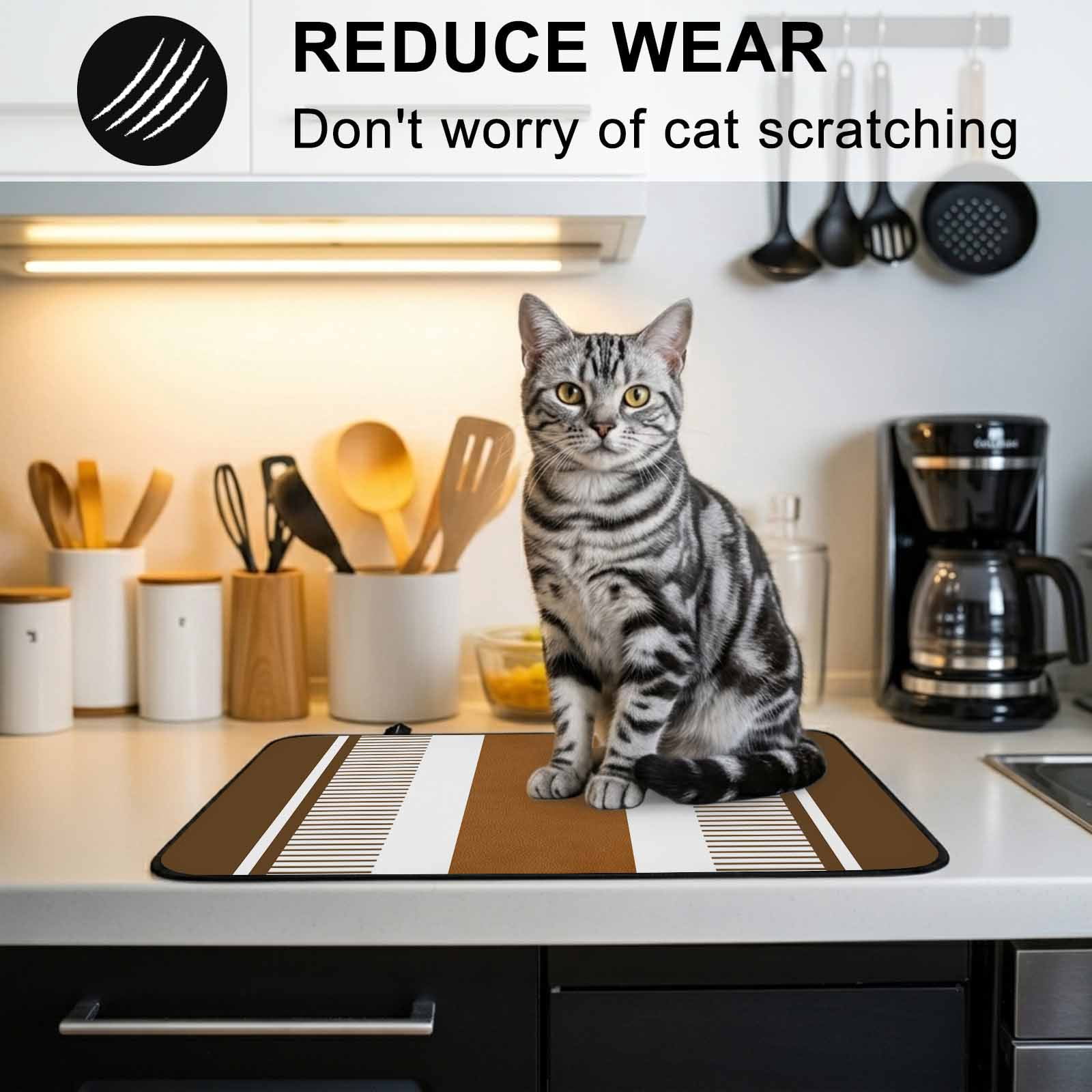 Modern Brown Stove Top Cover for Electric Stove, Heat-proof & Non Slip Glass Top Stove Cover Protector, Boho Contemporary Geometric Striped Kitchen Flat Cooktop Rubber Mat 28.5x20.5 Inches
