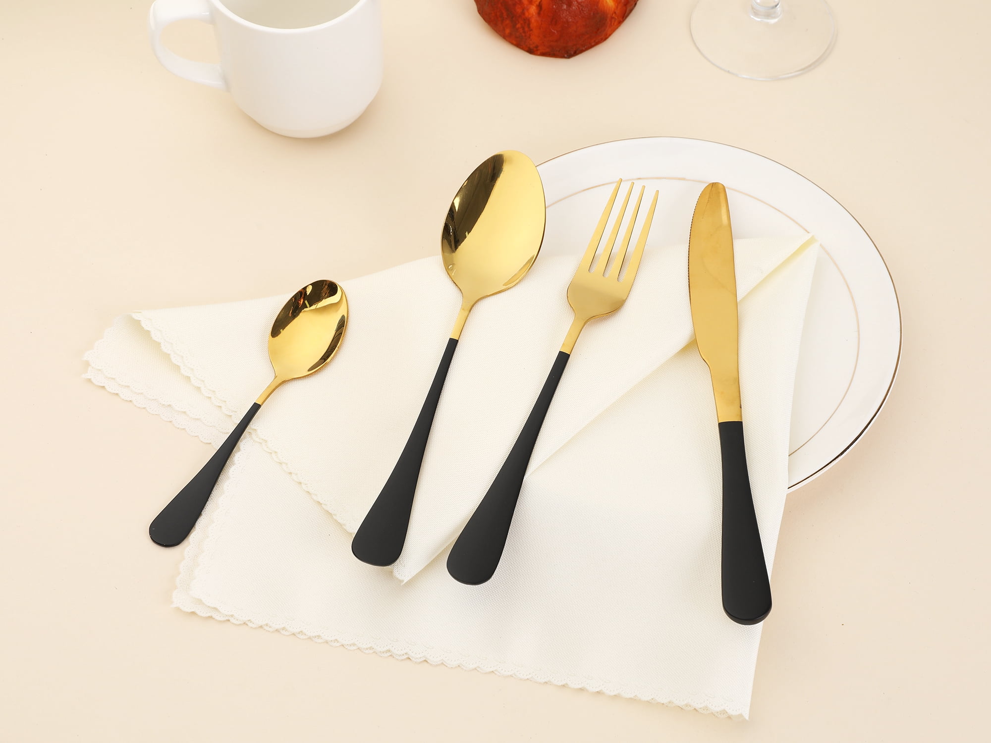 Unique Bargains Flatware Set Stainless Steel Silverware Black 4 Pcs