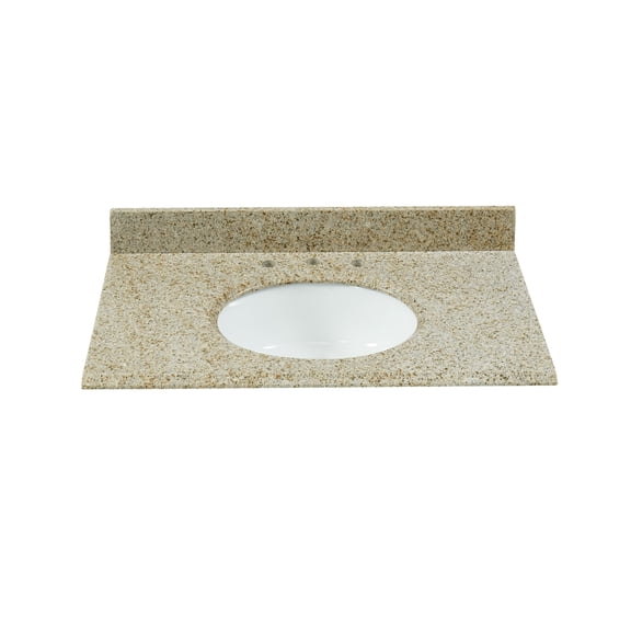 31x22 Inch Bathroom Vanity Top, Desert Gold Granite with Undermount Porcelain Sink, 0.75" Thick (¾") and 4" High Backsplash, Pre-Drilled 8" Widespread Faucet Holes