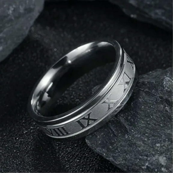 6mm Silver/Gold/Black Roman Numerals Ring Mens Stainless Steel Punk Band Sz 7-13