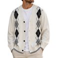 thumbnail image 3 of Mens Cardigan Sweaters Argyle Plaid Button Down V Neck Knit Long Sleeve Loose Knit Outerwear Sweaters Tops, 3 of 6