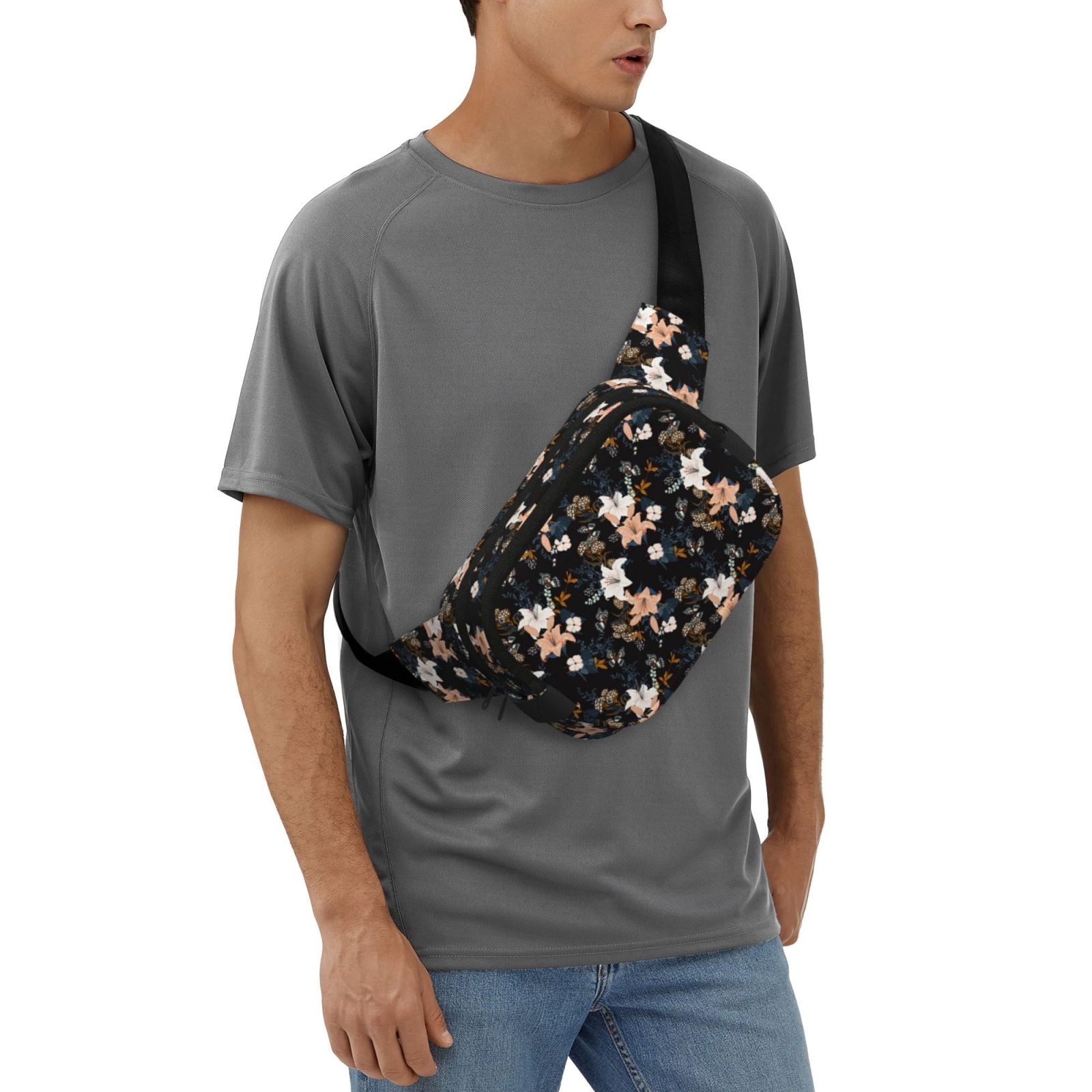Picia Lilies Flowers Print Square Double-Layer Waist Bag Mini Adjustable Waist Belt Bag Exercise Running Travel Hiking