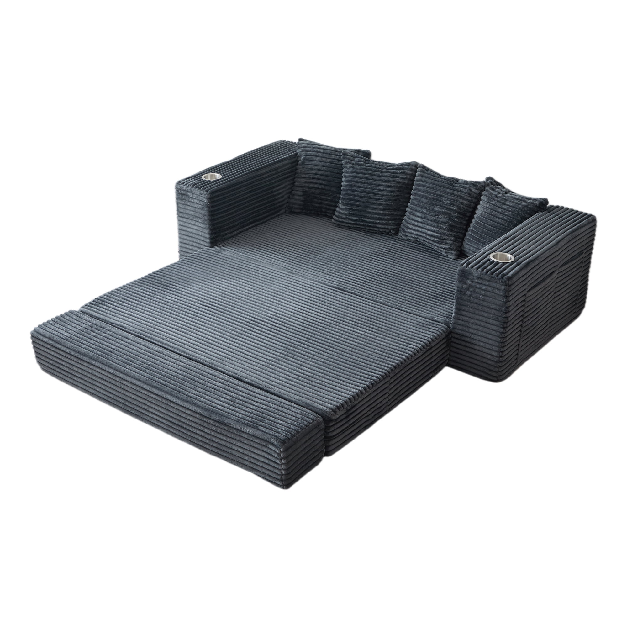 Leumius 2-in-1 Convertible Sofa Bed,Boneless Corduroy Modular Sleeper Couch with Cup Holders & Side Storage Pockets,Oversized Deep Seat Sofa for Living Room, Apartment, Guest Room,Gray