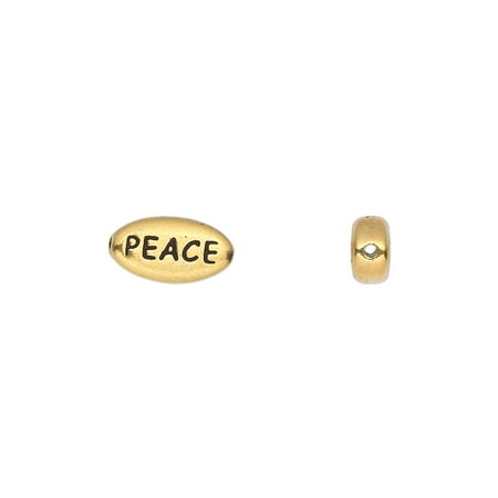 

Bead TierraCast antique gold-plated pewter (tin-based alloy) 11x6mm side-drilled double-sided flat oval with PEACE. Sold per pkg of 2.