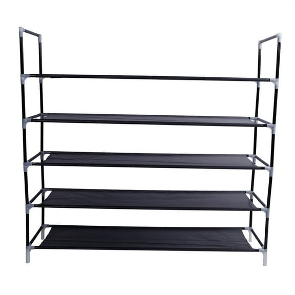 Cfowner Black Shoe Shelf, Simple Assembly 5 Tiers Non-woven Fabric Shoe Rack with Handle
