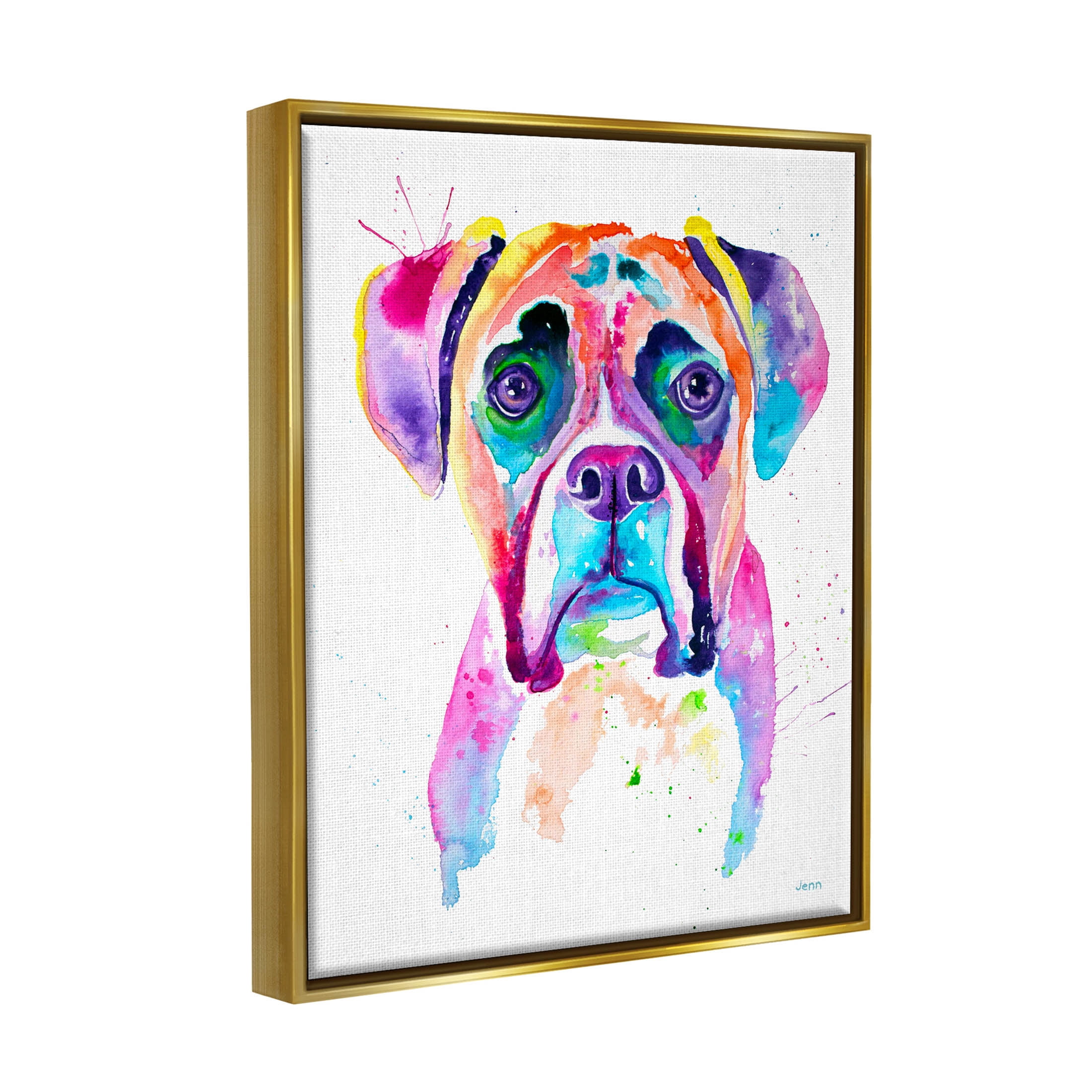 Boxer Dog Vivid Watercolor Style Animals & Insects Graphic Art Metallic Gold Framed Art Print Wall Art