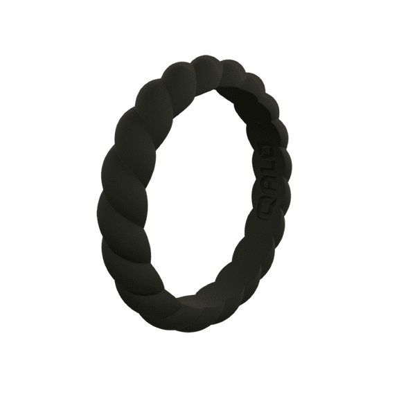 QALO Womens Black Twist Stackable Silicone Ring Size 07