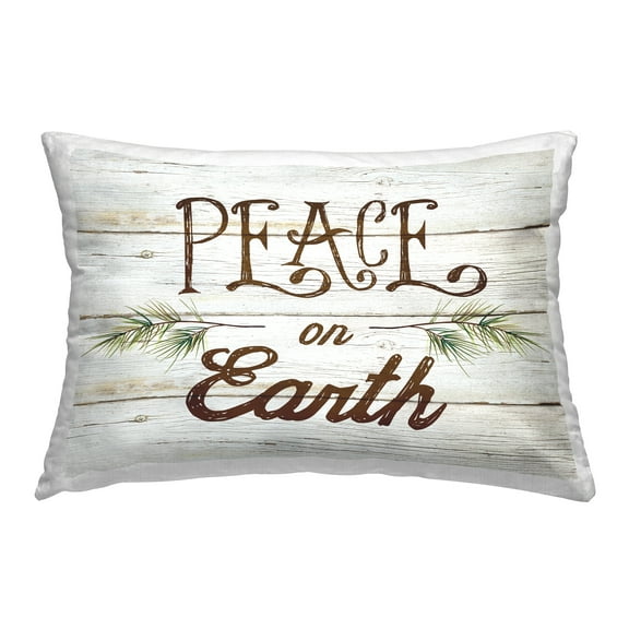Stupell Industries Rustic Peace on Earth 14" x 20" Holiday Wood Grain Polyester Throw Pillow, Zip Closure 1 Count