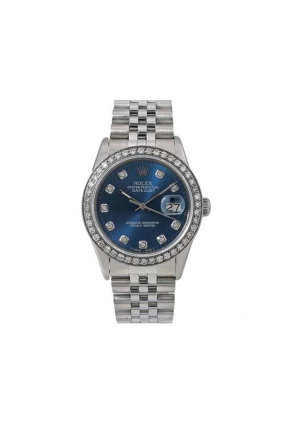 Pre-Owned Rolex Datejust 36MM 16014 Blue Diamond Dial Diamond Bezel Stainless Steel Jubilee Bracelet 1.2ct