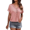 thumbnail image 2 of Pxiakgy plus size tops for women Women's V Neck Button Loose Short Sleeved T Shirt Casual T Shirt Top summer dresses for women 2024 plus size Rose Gold + L, 2 of 5