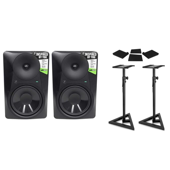 (2) Mackie MR824 8” 85w Powered Studio Monitor Speakers Stands Isolation Pads