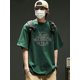 thumbnail image 2 of Camiseta para hombre, verde, holgada, con gráficos, estilo Harajuku, 100 % algodón, original, holgada, con letras, ropa popular coreana, 2 of 5