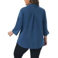 thumbnail image 3 of Agnes Orinda Women's Plus Size Button Down Shirts Collared Pleated 3/4 Sleeve Blouses Solid Business Shirt 4X Dark Blue, 3 of 6