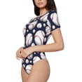 thumbnail image 2 of Daiia Cute Basebal print Women's Crew Neck Short Sleeve Bodysuit Fashion Tops Fit Casual Basic Extender Bodysuit-Small, 2 of 9