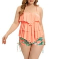 thumbnail image 1 of Women Plus Size Tankini Ruffle Swimsuit Two Piece Flowy Swimdress Tummy Control Bathing Suits with Boyshorts, 1 of 5